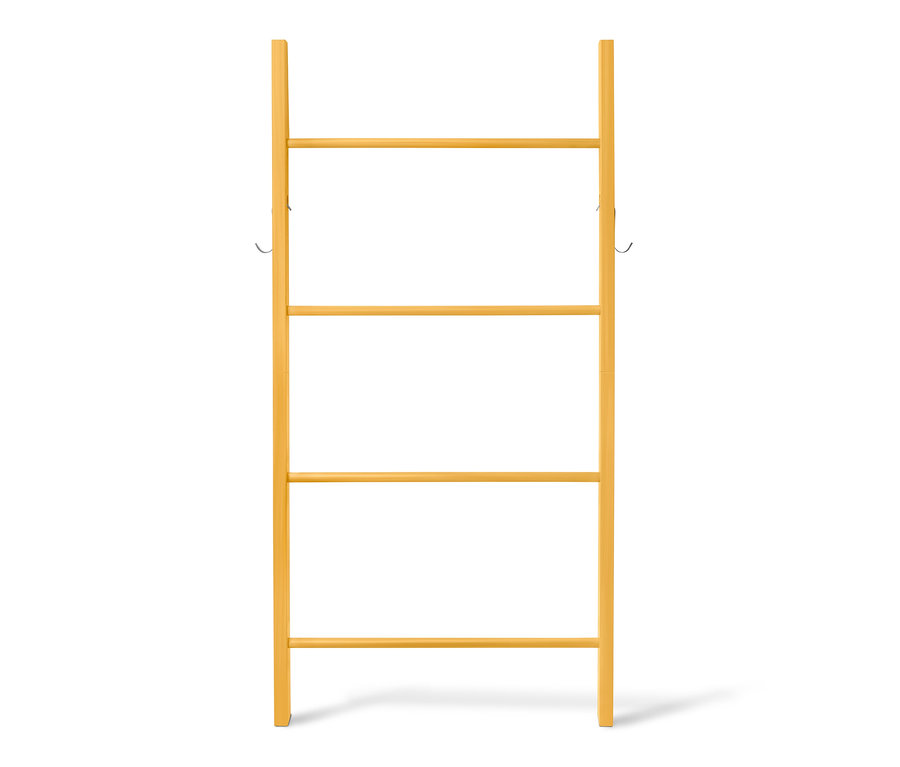 Échelle en bois jaune avec des crochets.