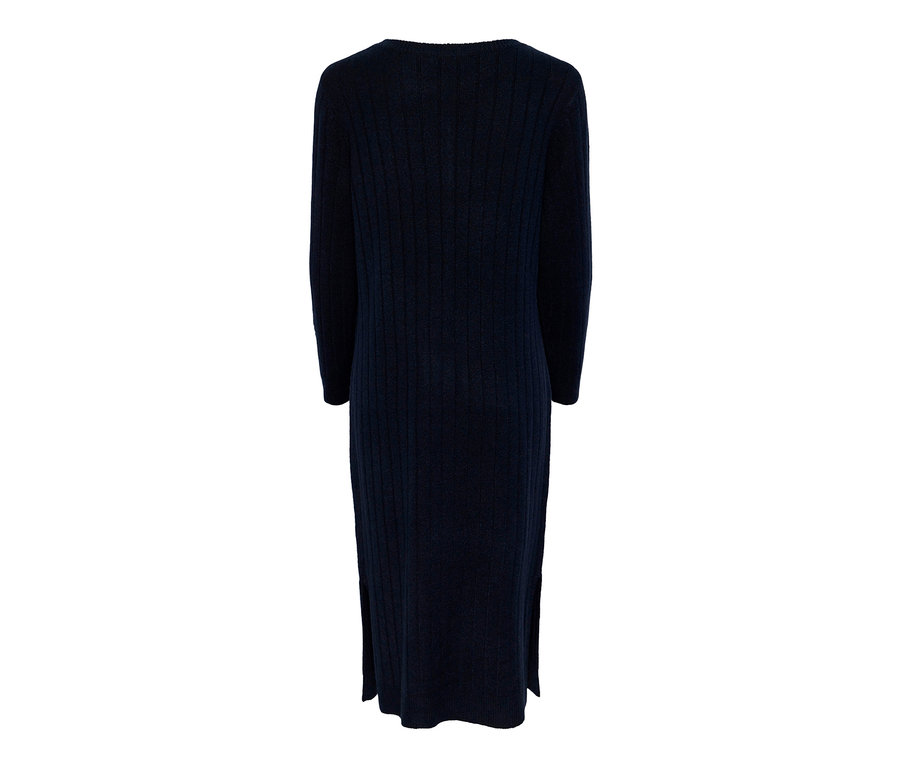 Robe en tricot côtelée bleu foncé vue de dos.