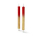Deux bougies longues à LED en cire véritable, rouge et doré.