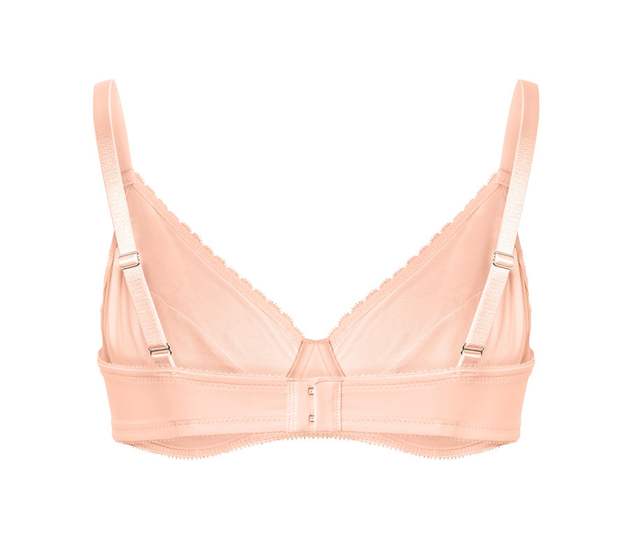 Vue détaillée de l'arrière d'un soutien-gorge à armatures avec de la dentelle, abricot.