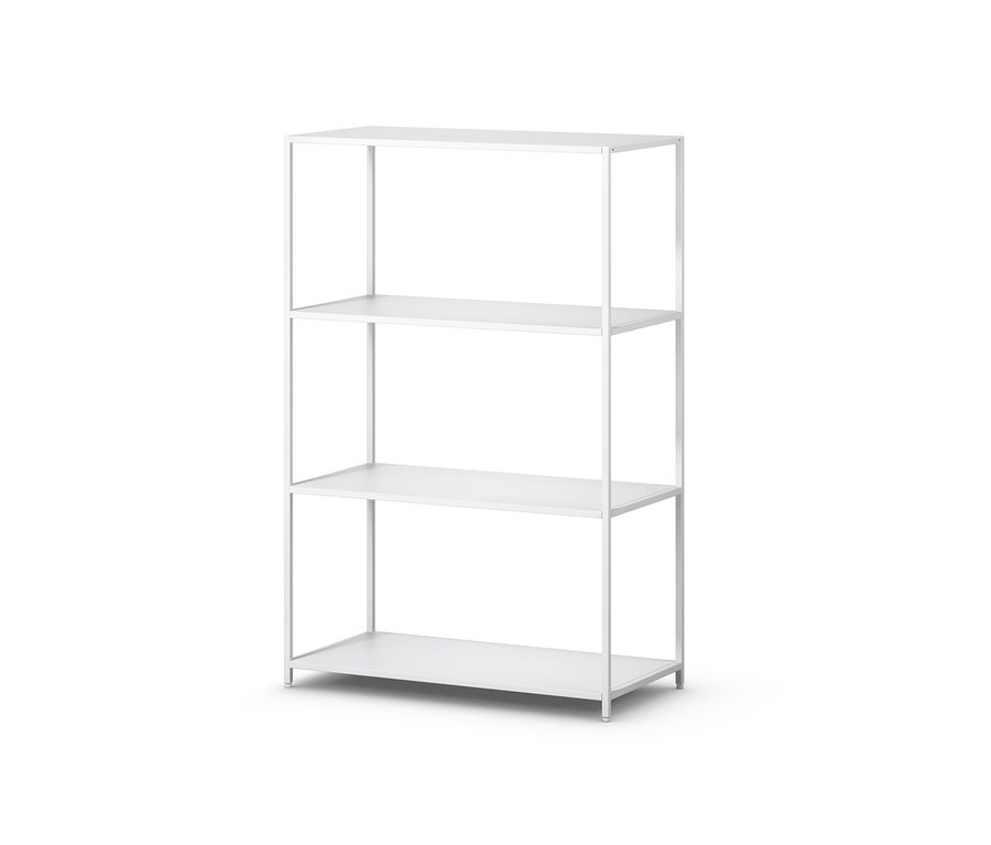 Console en métal blanc avec quatre étagères.