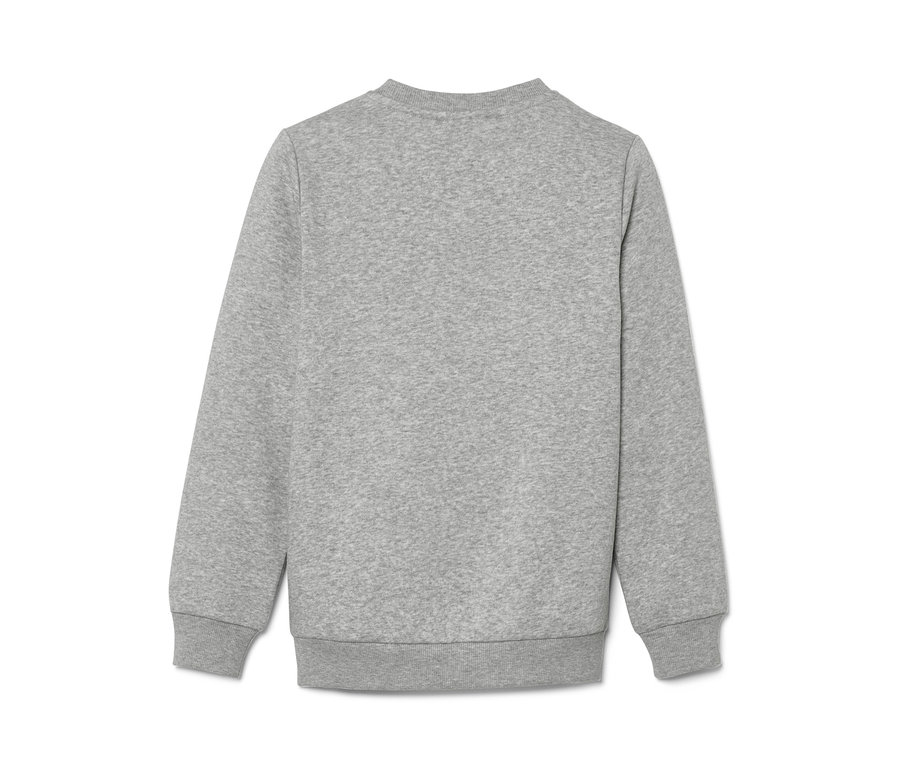 Vue détaillée d'un sweat-shirt gris pour enfant avec intérieur gratté.