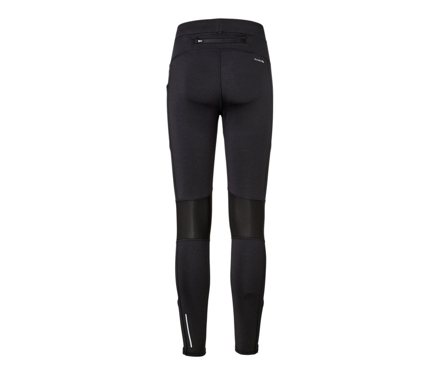 Legging de sport noir avec poche zippée et détails aux genoux.