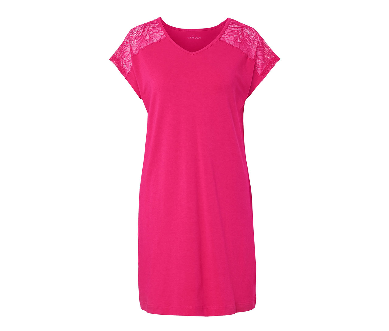 Chemise de nuit rose avec manches en dentelle.