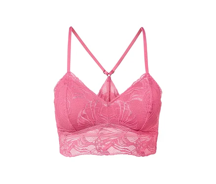 Détail d'une brassière en dentelle rose.