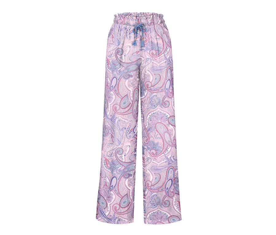 Pantalon relax tissé avec un motif cachemire violet.