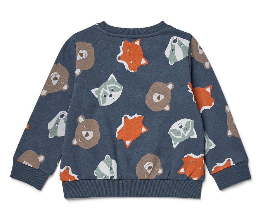 Pull bleu marine à motifs d'animaux.