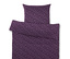 Literie violette à motif floral.