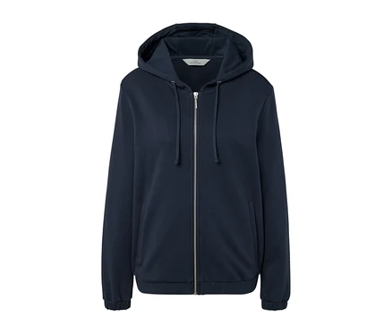 Sweat à capuche bleu foncé avec fermeture éclair.