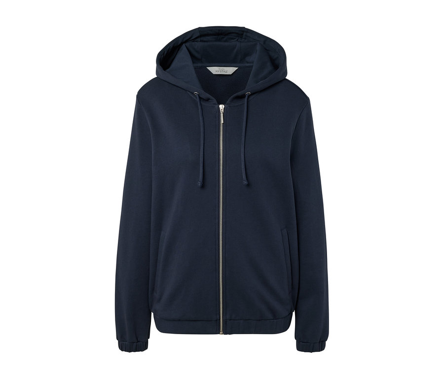 Sweat à capuche bleu foncé avec fermeture éclair.