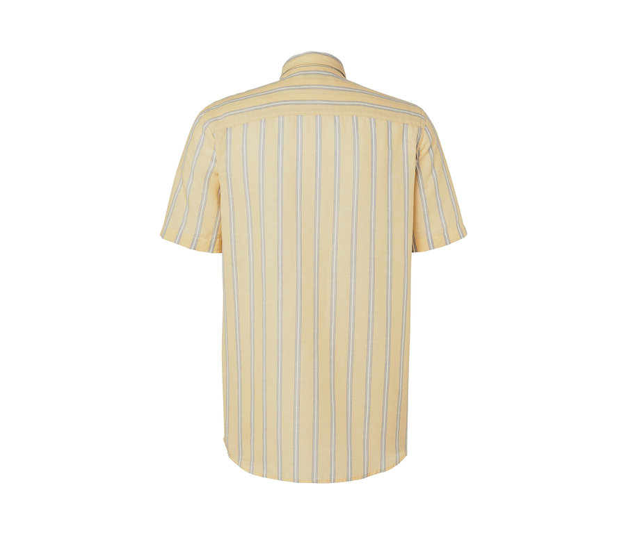 Vue arrière d'une chemise jaune à manches courtes en lin.
