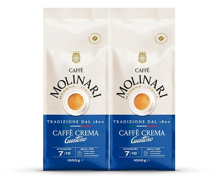 Deux paquets de Caffè Molinari Caffè Crema Gustoso.