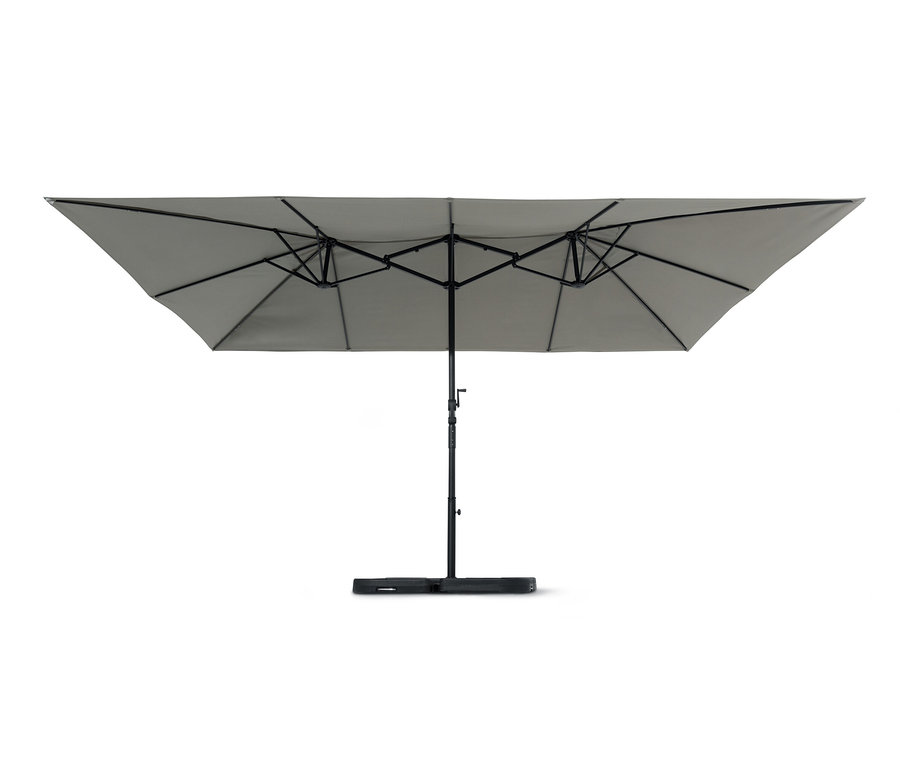 Un double parasol Leco gris clair sur fond blanc.