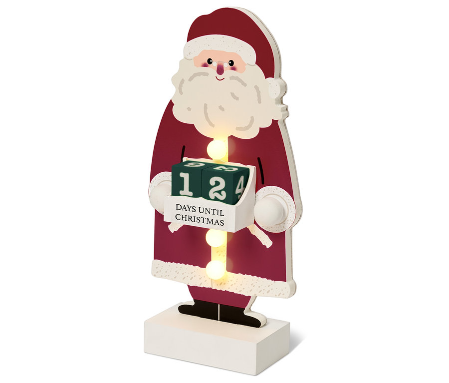 Décoration de Père Noël en bois avec des blocs comptant les jours jusqu'à Noël.