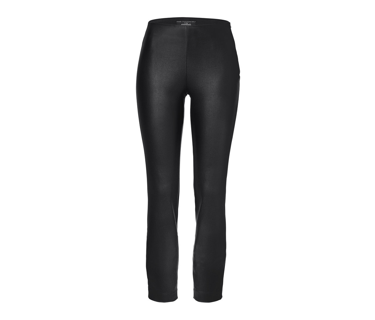 Un pantalon stretch enduit noir.