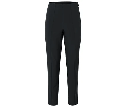 Pantalon noir taille haute avec jambe étroite.
