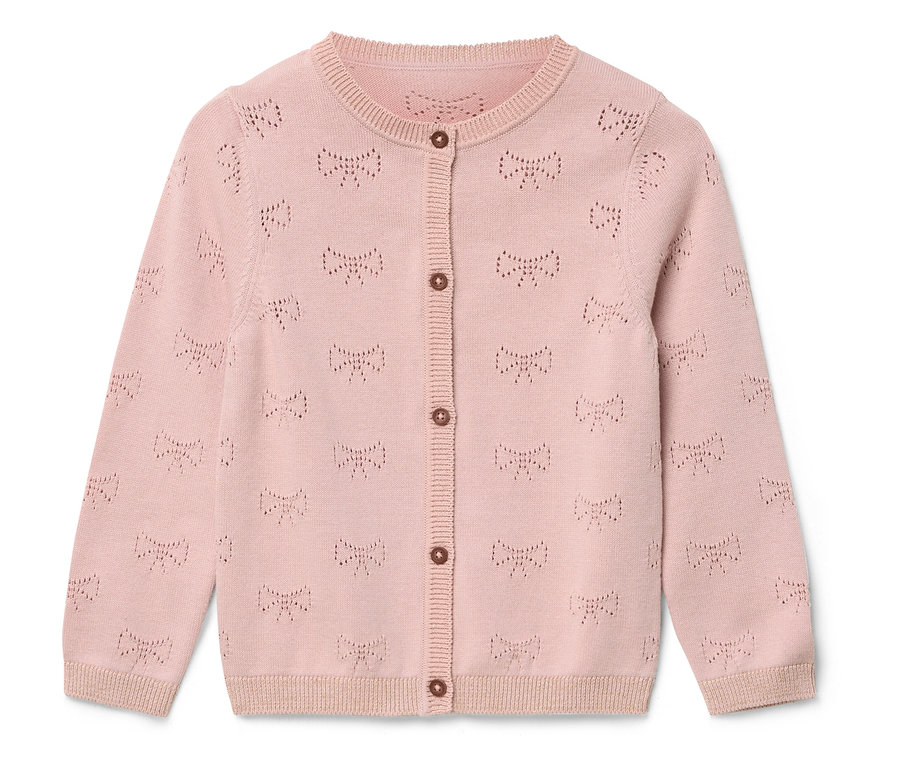 Gilet rose avec motif de noeuds.