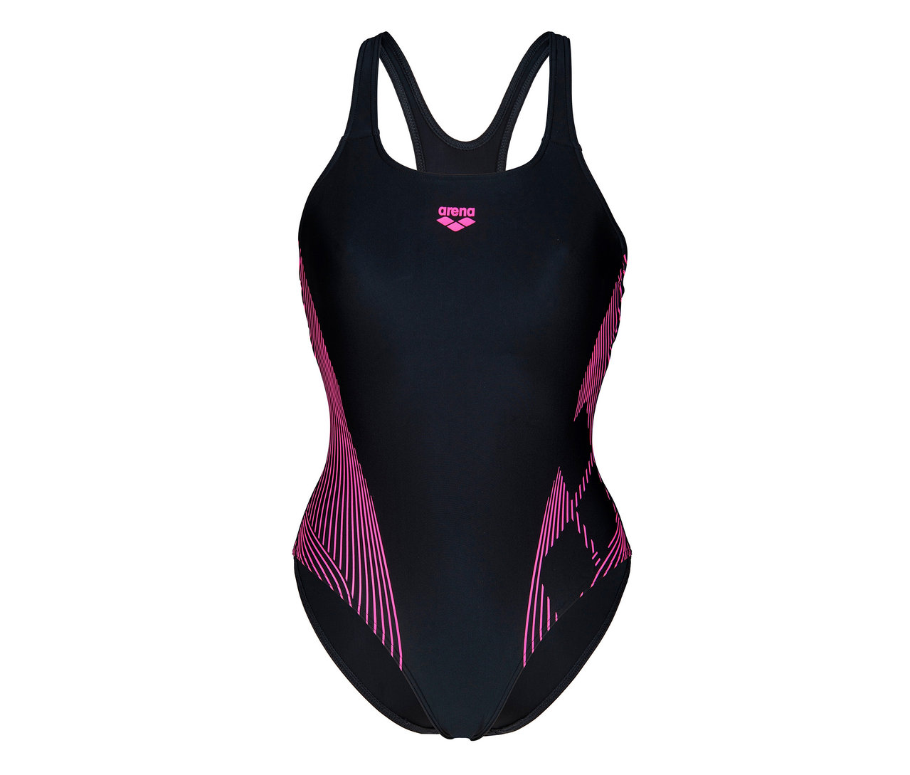 Maillot de bain pour femme Swim Pro Back Bustier Lily arena Feel noir avec détails roses.