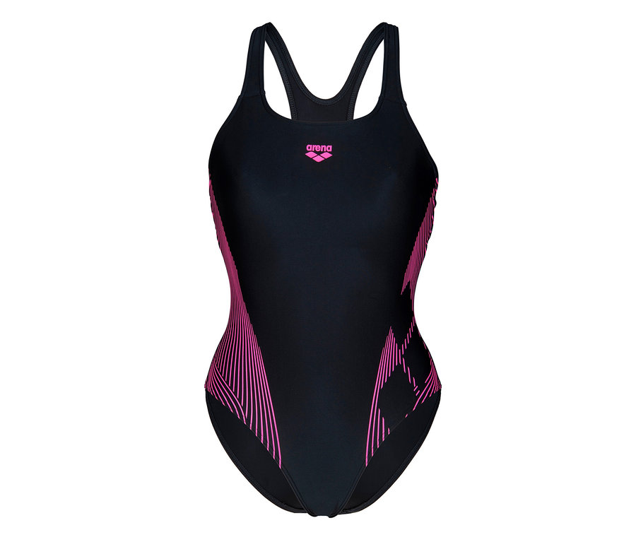 Maillot de bain pour femme Swim Pro Back Bustier Lily arena Feel noir avec détails roses.