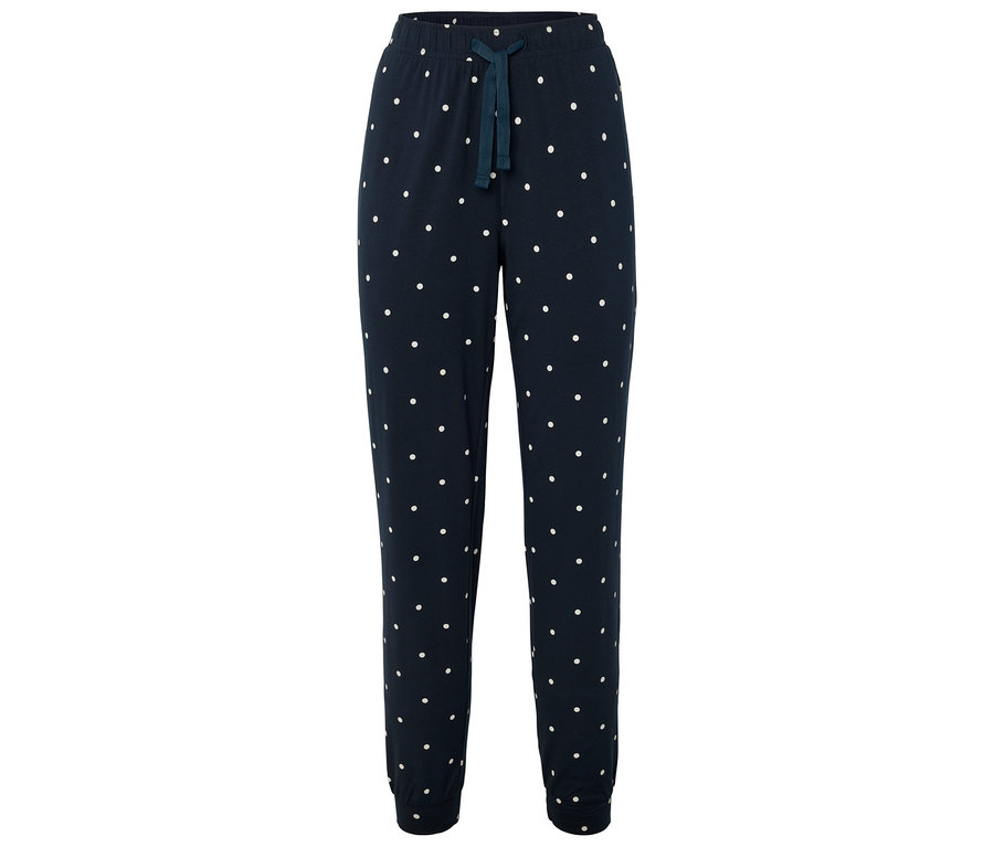 Pantalon de jogging bleu marine à pois blancs avec cordon de serrage.