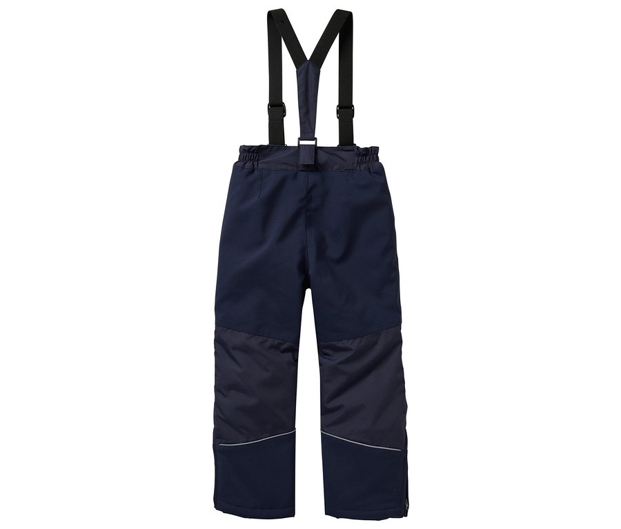 Pantalon robuste doublé pour enfants JAKO-O bleu avec bretelles sur fond blanc.
