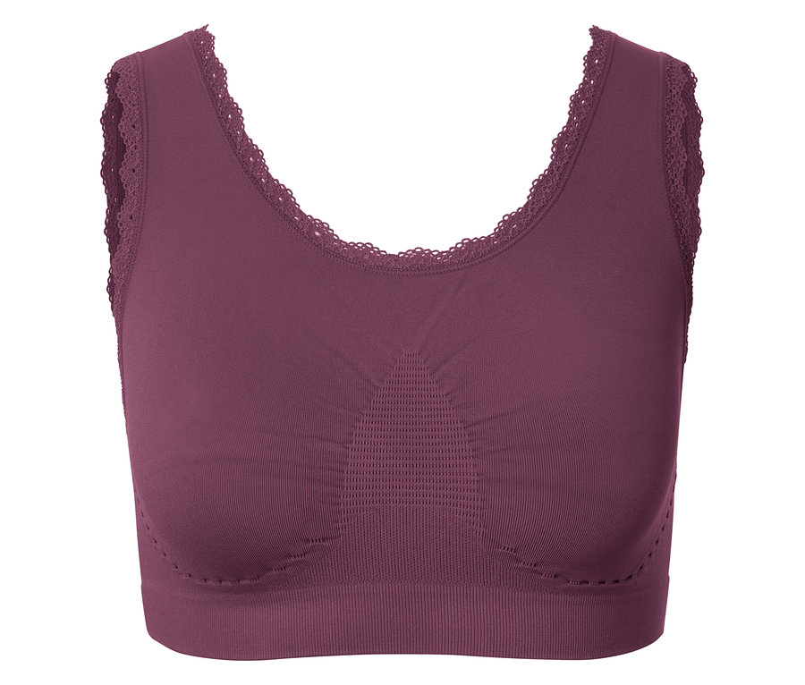 Soutien-gorge de sport violet avec dentelle.