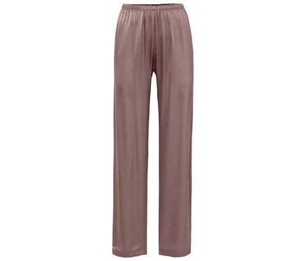 Pantalon de détente marron en satin avec taille élastique.