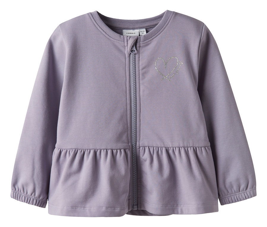Veste en sweat violette pour enfant NAME IT avec fermeture éclair et application cœur.