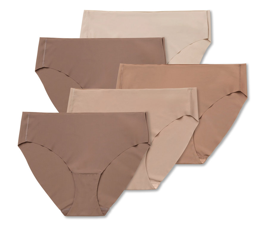 Six culottes pour femmes dans différentes nuances de nude sont superposées.