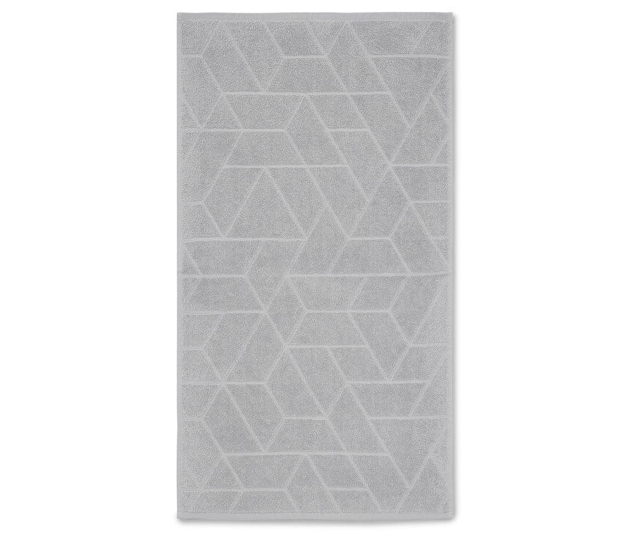 Serviette grise à motif géométrique.