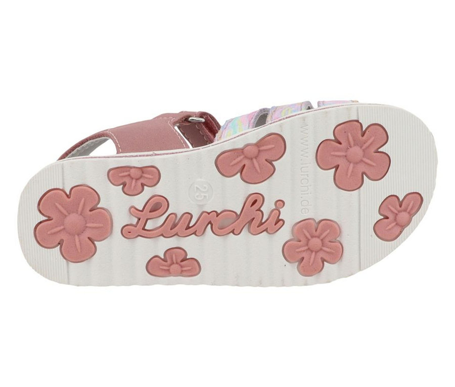 Sandales pour fille « Cimbaly 2 » de LURCHI: Semelle blanche avec motif floral rose et inscription Lurchi.