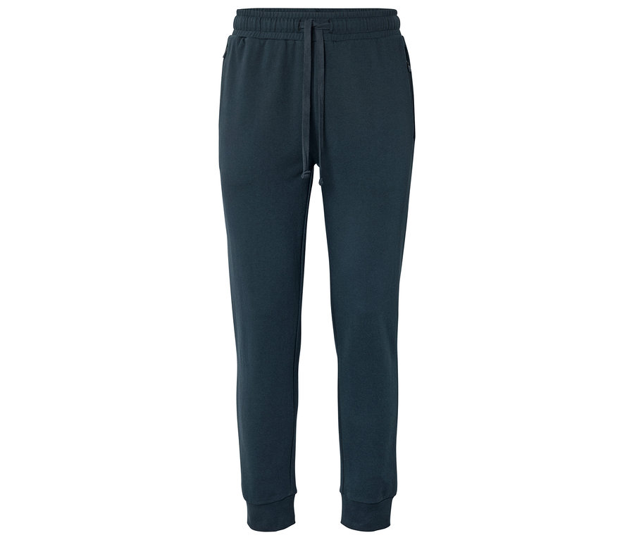 Un pantalon de jogging bleu foncé avec cordon de serrage.