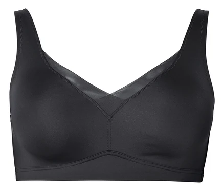 Soutien-gorge noir avec décolleté en V et larges bretelles.