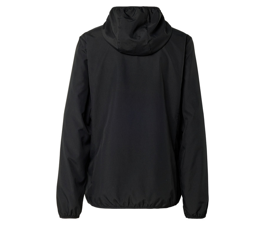 Vue arrière d'une veste à capuche noire à manches longues.