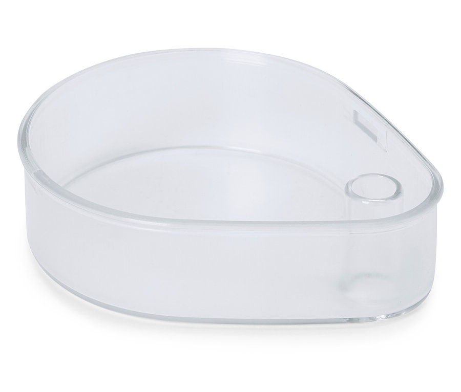 Bol transparent en plastique vide avec des coins arrondis.