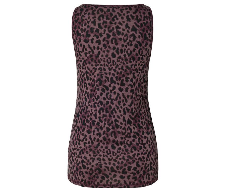 Haut sans manches à motif léopard violet.