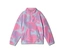 Pull en polaire tie-dye rose, violet et bleu clair avec un demi-zip et une poche kangourou à l'avant.