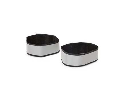 Deux bandes réfléchissantes, gris argenté à l'extérieur et noires à l'intérieur, sur fond blanc.