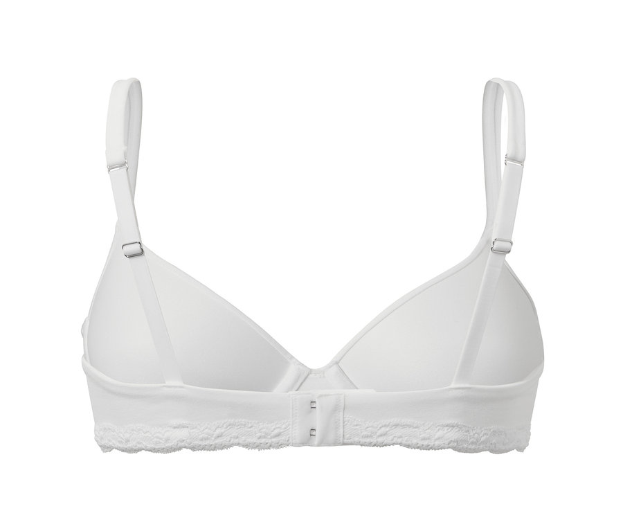 Vue détaillée de l'arrière d'un soutien-gorge invisible blanc.