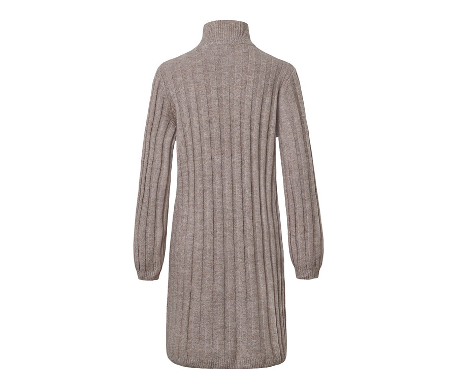 Vue arrière d'une robe en maille côtelée avec col montant.