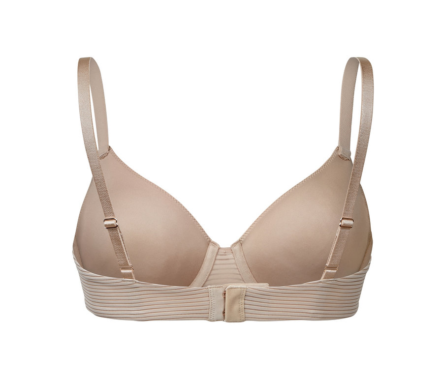 Soutien-gorge à armatures beige vu de derrière.
