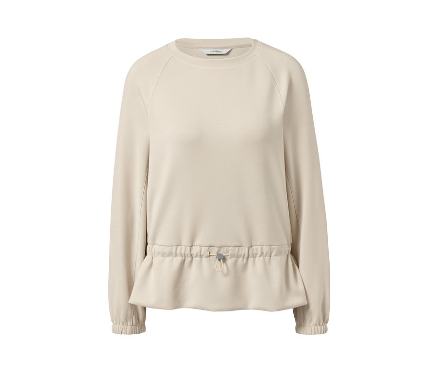 Sweat-shirt beige avec cordon coulissant.