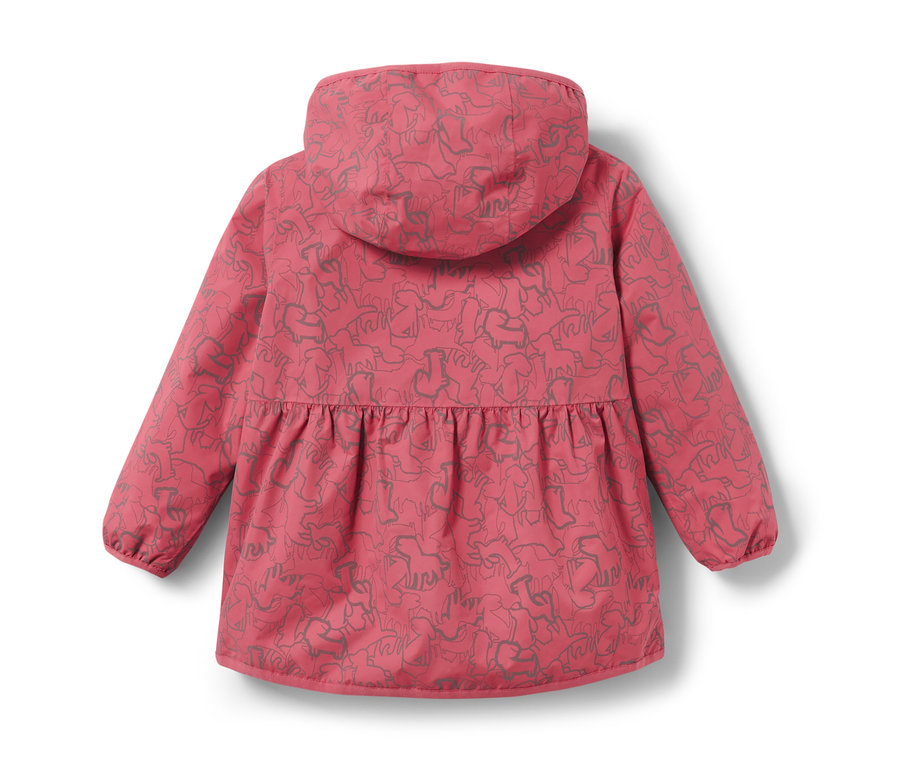 Veste de pluie thermique rose pour enfant avec éléments réfléchissants, vue arrière.