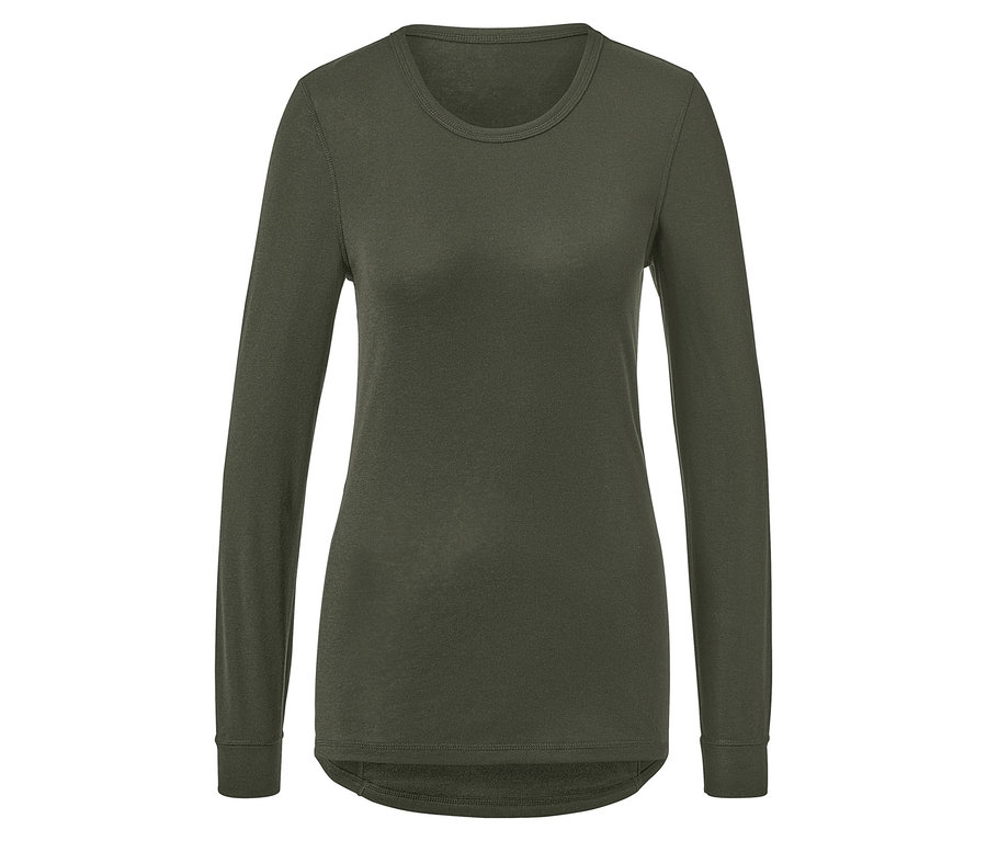 Sous-vêtement technique thermique kaki à manches longues.