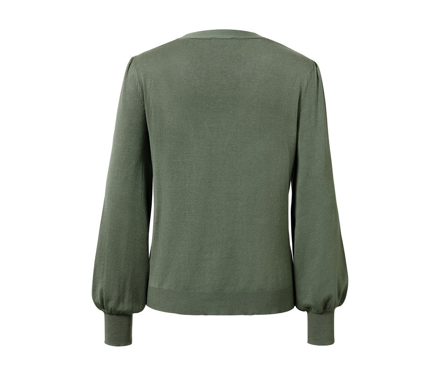 Vue arrière d'un cardigan en maille fine vert.