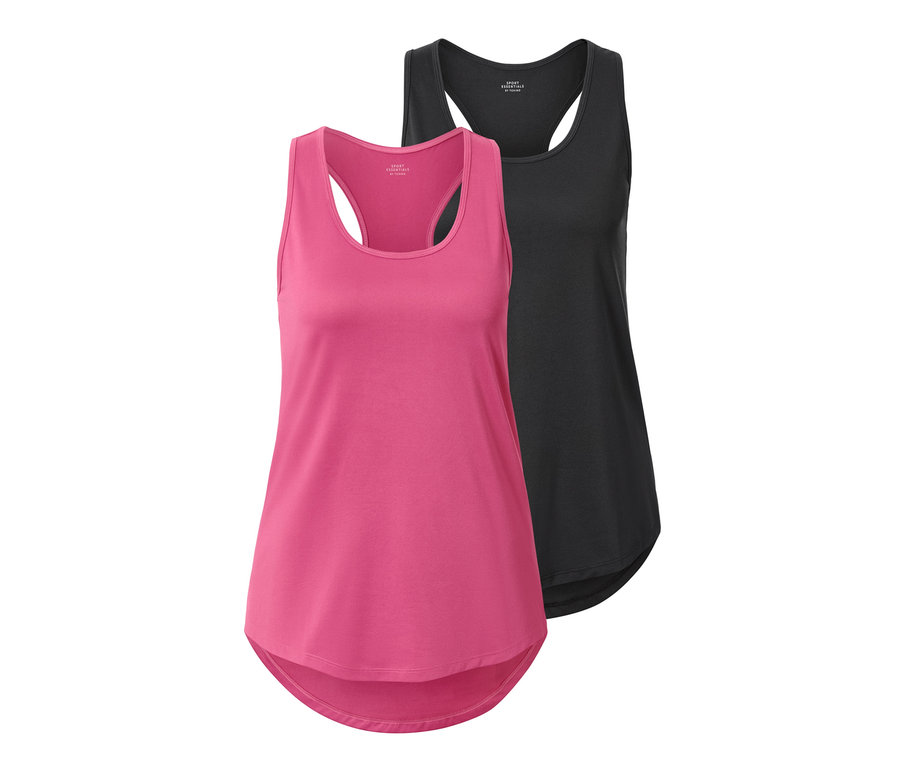 Deux tops fonctionnels, un fuchsia et un anthracite.