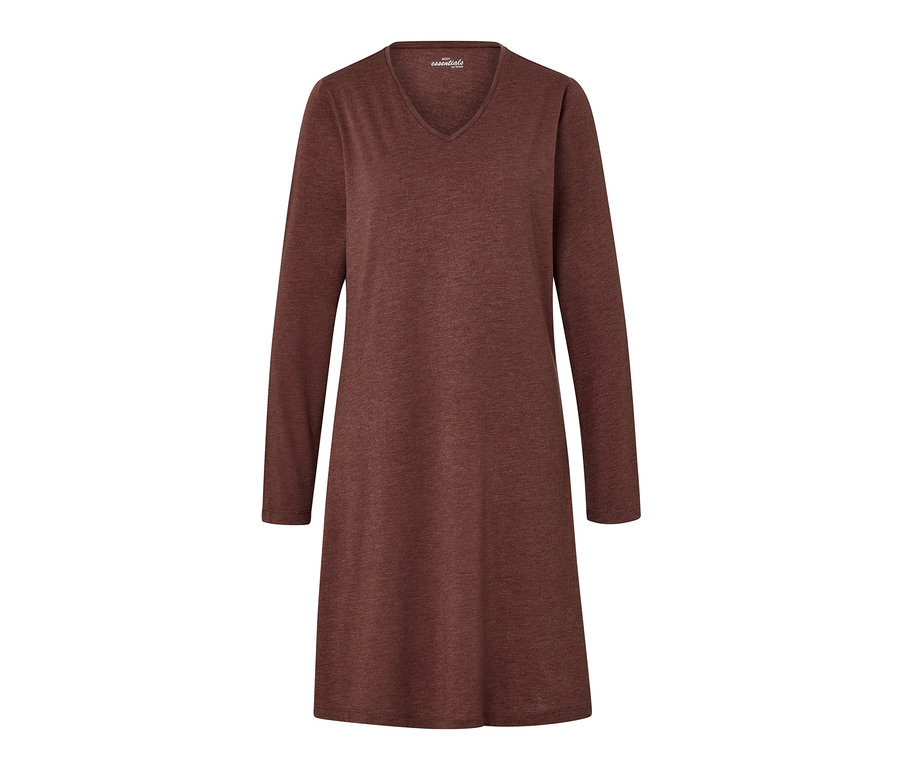 Chemise de nuit marron à manches longues et col en V.