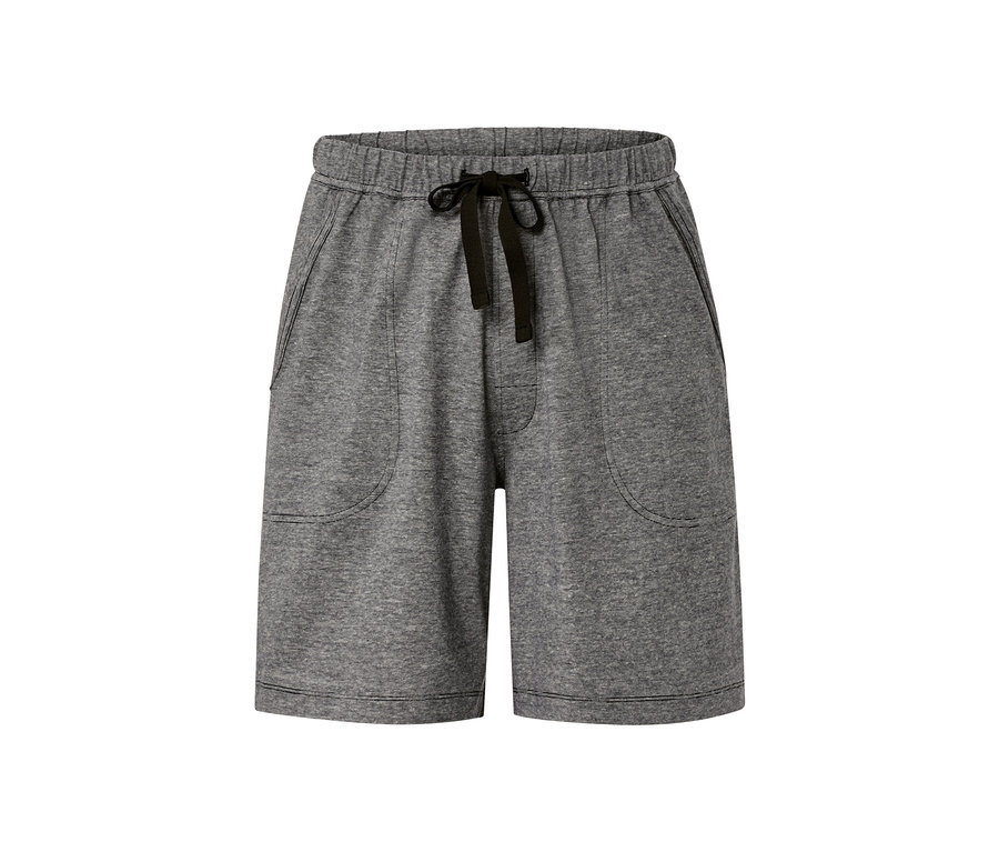 Pantalon relax court gris avec cordon de serrage noir.