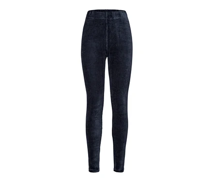 Legging en velours côtelé bleu foncé sur fond blanc.