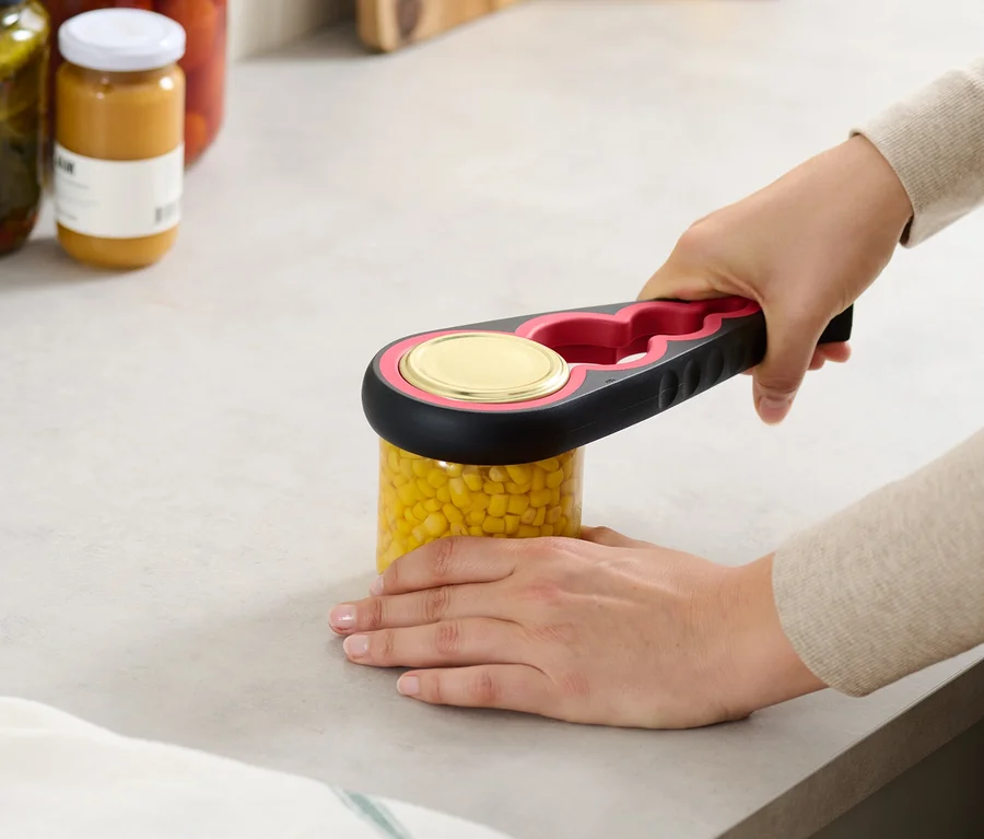 Ouvre-boîte Et Ouvre-bouteille Ergonomique - Poignée Antidérapante Pour Personnes âgées Ou Arthrite (Rouge)